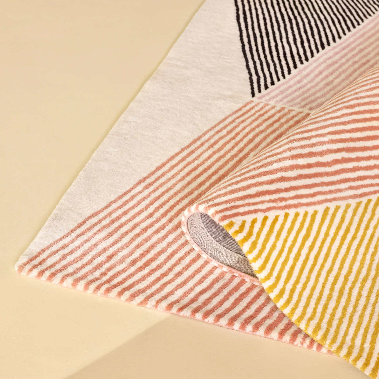 Rectangles Wollen Vloerkleed Roze 2 Rectangles Wollen Vloerkleed Roze - Afbeelding 2